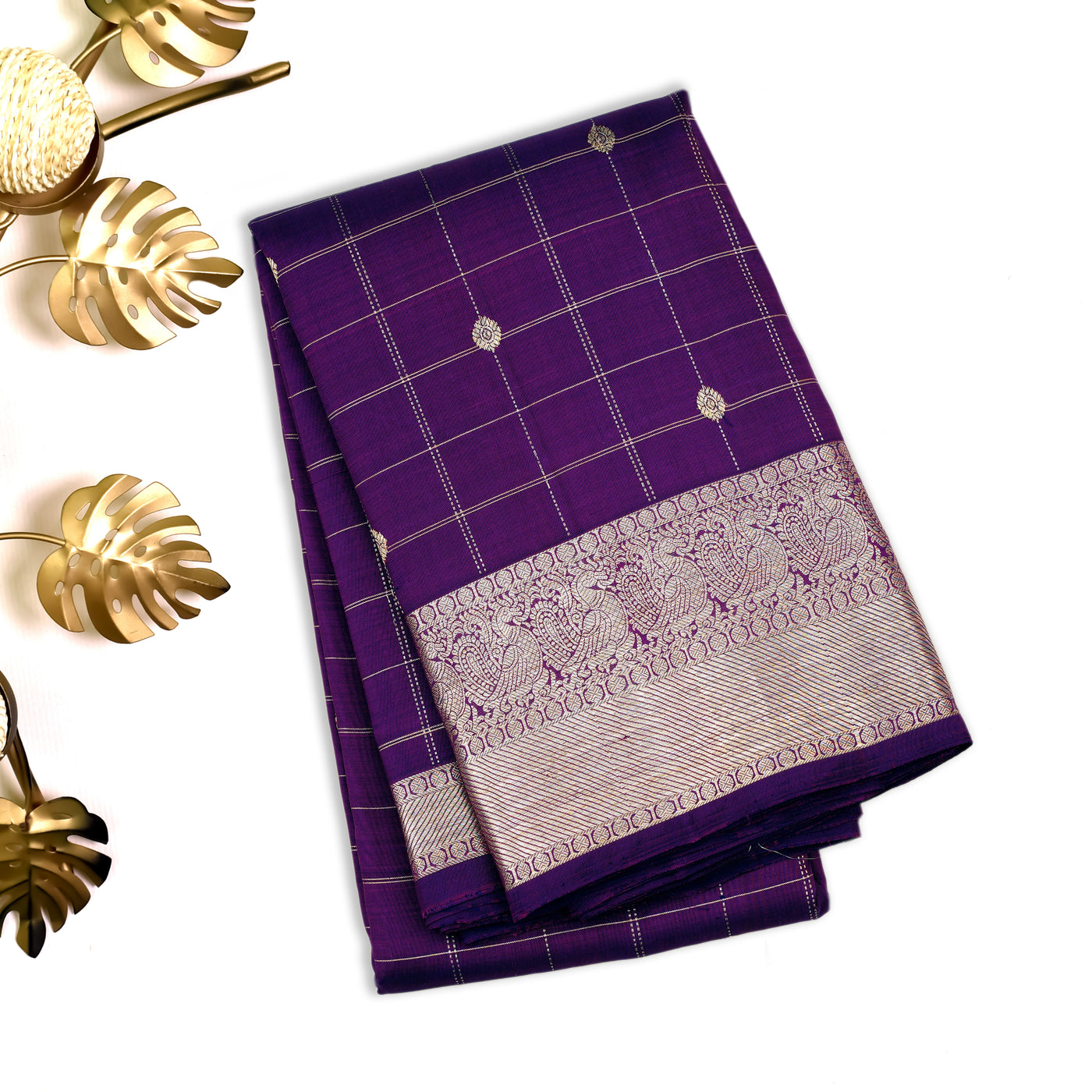 Violet Kanchipuram Silk Saree with Kattam Butta Design