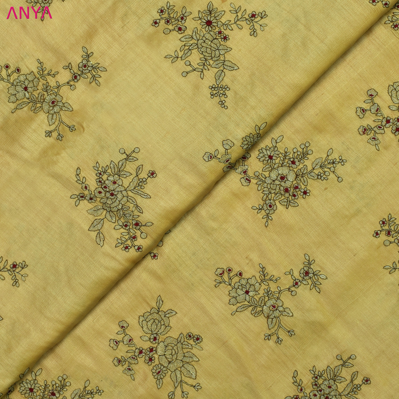 Sandal Embroidery Tussar Silk Fabric