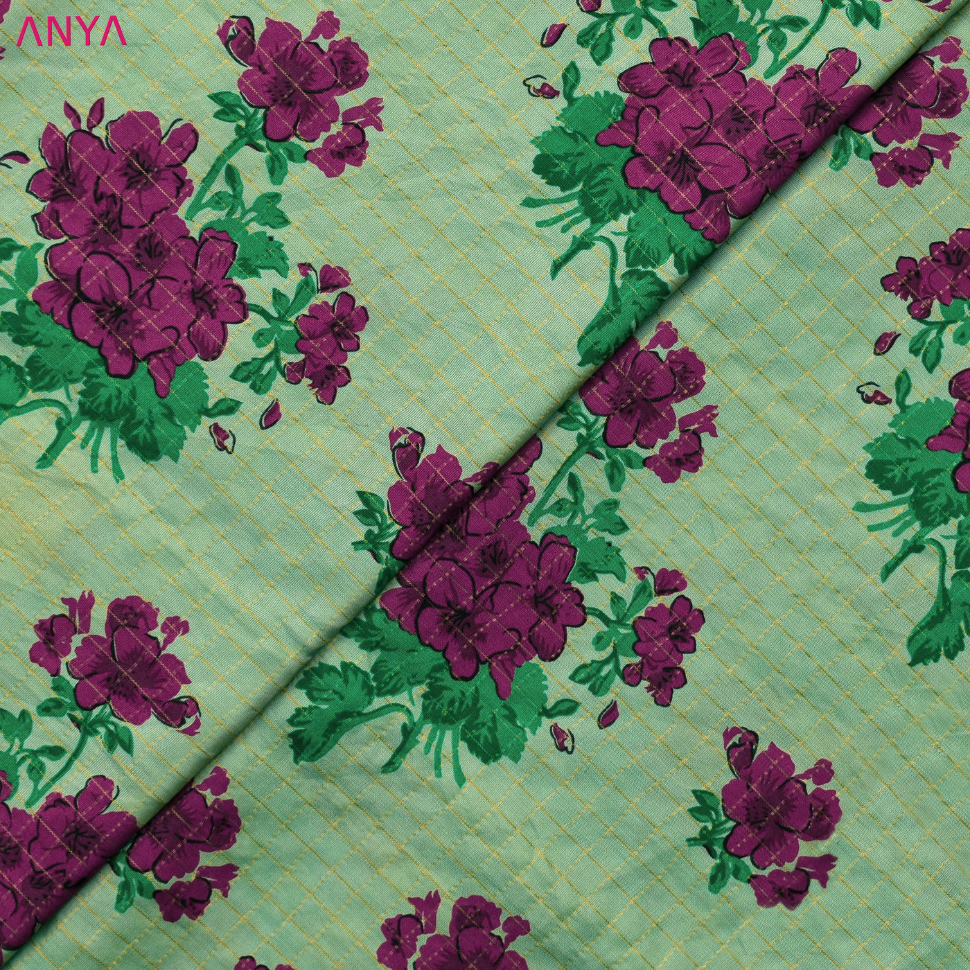 Apple Green Kanchi Discharge Printed Silk Fabric with Floral Printed Design