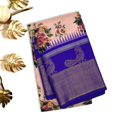 Onion Pink Printed Kanchi Silk Saree with Flower Printed Design