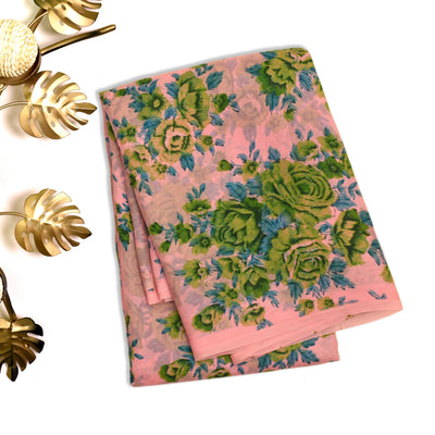 Baby Pink Organza Saree with Big Floral Printed Design