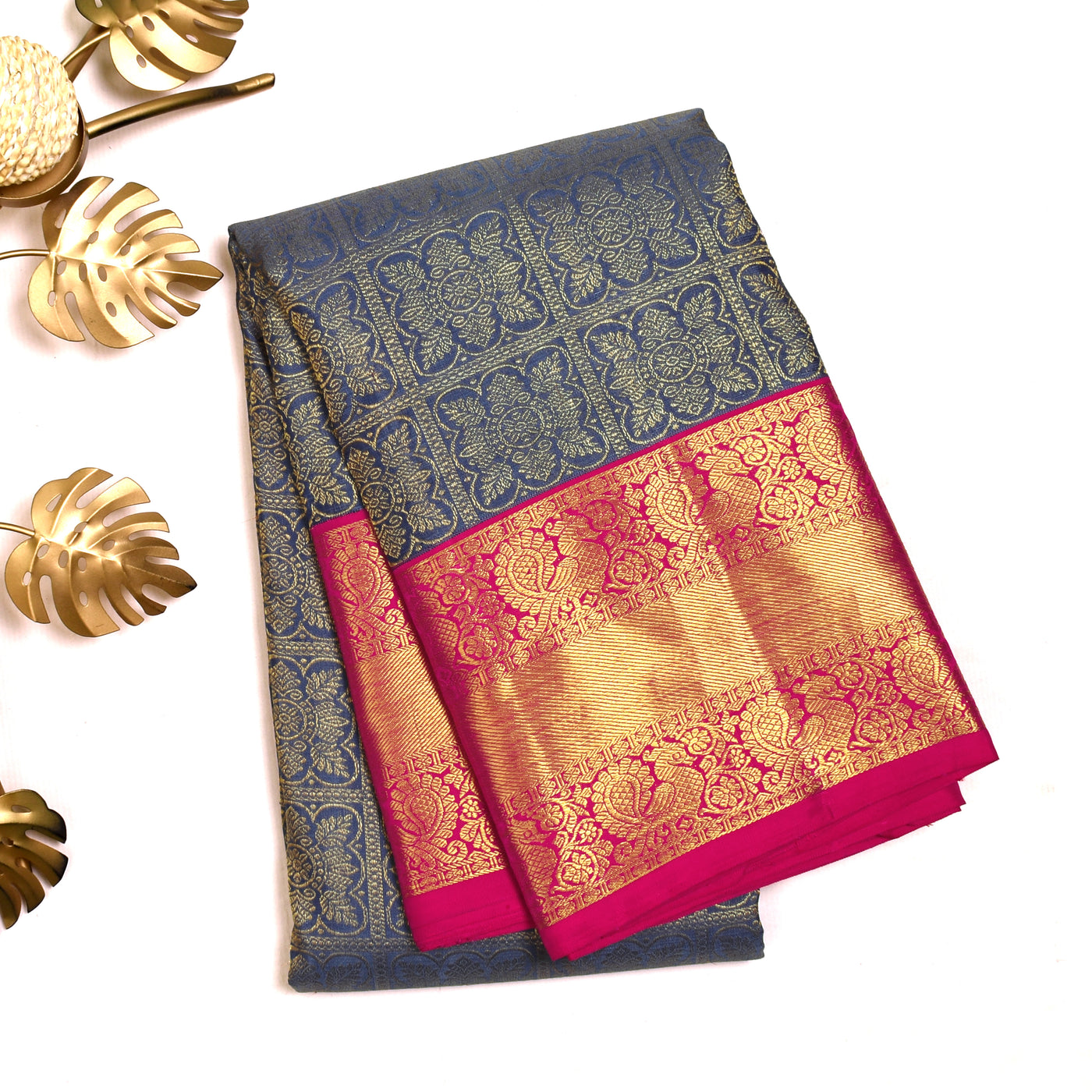 Grey Blue Kanchi Silk Saree with Getti Self Design