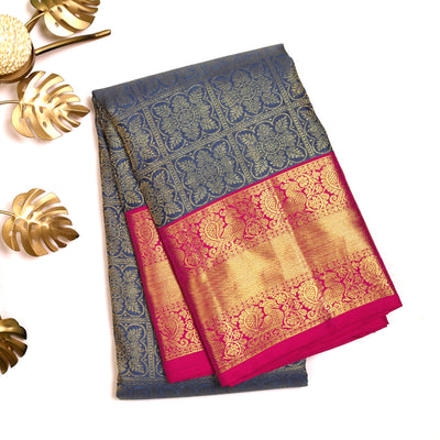 Grey Blue Kanchi Silk Saree with Getti Self Design