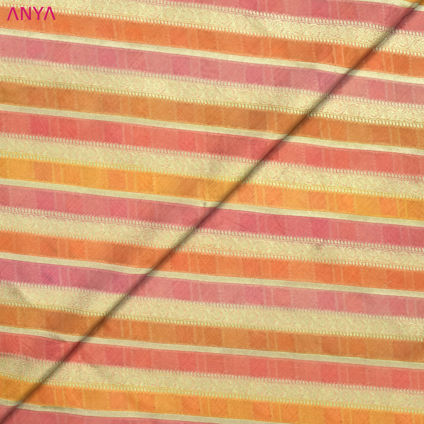 Multi Colour Georgette Banarasi Silk Fabric with Zari Stripes Design