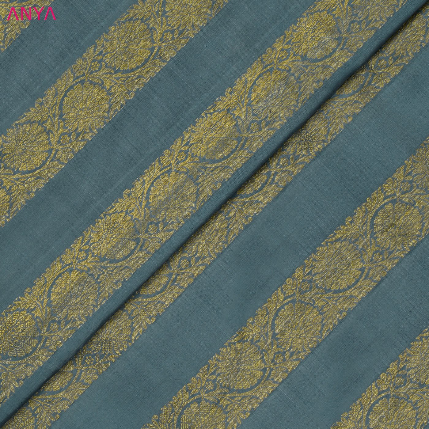 Grey Kanchi Silk Fabric with Kodi Creeper Design