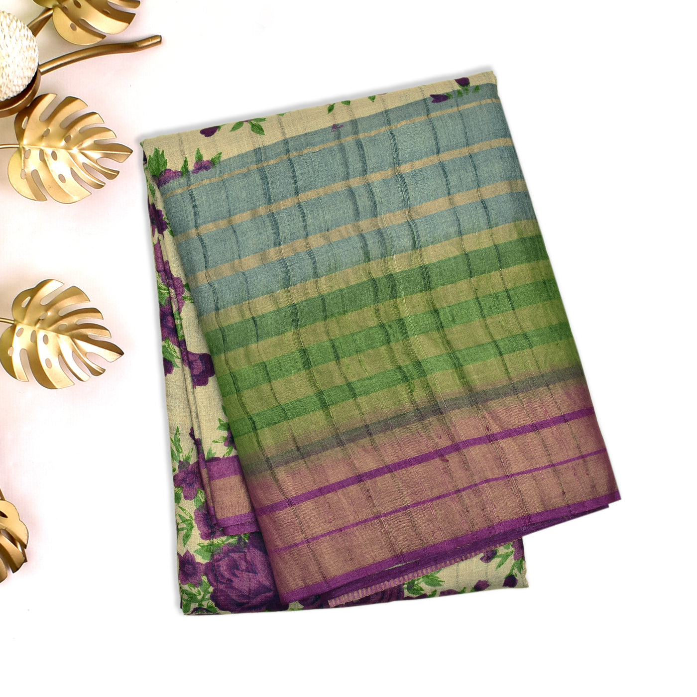 Off White Tussar Silk Saree with Floral Print Design