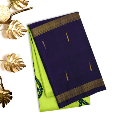 Samaga Green Printed Kanchi Silk Saree with Kutch Work Design
