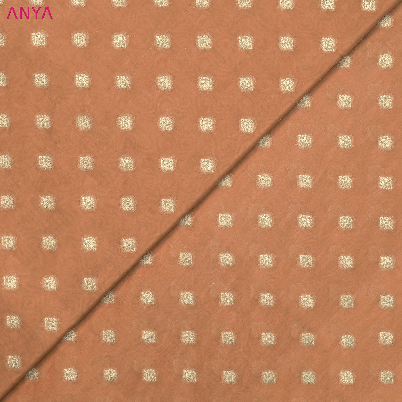 Peach Banarasi Silk Fabric with Medium Butta Design