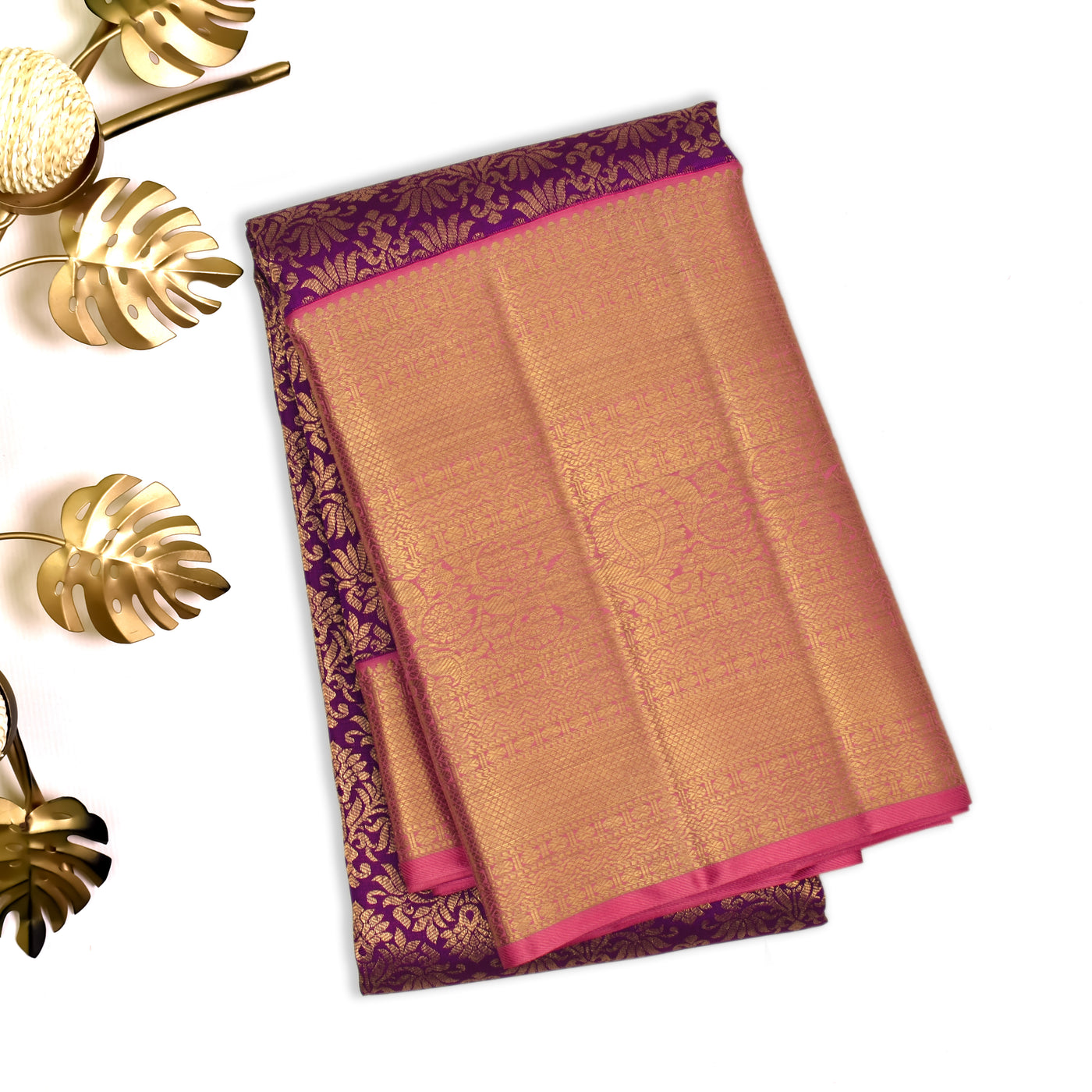 Magenta Kanchipuram Silk Saree with Lotus Design