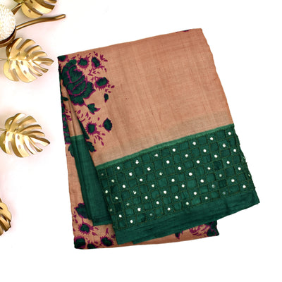 Pink Tussar Silk Saree with Floral Print Design