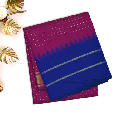Rani Pink Tussar Silk Saree with Dots and Stripes Design