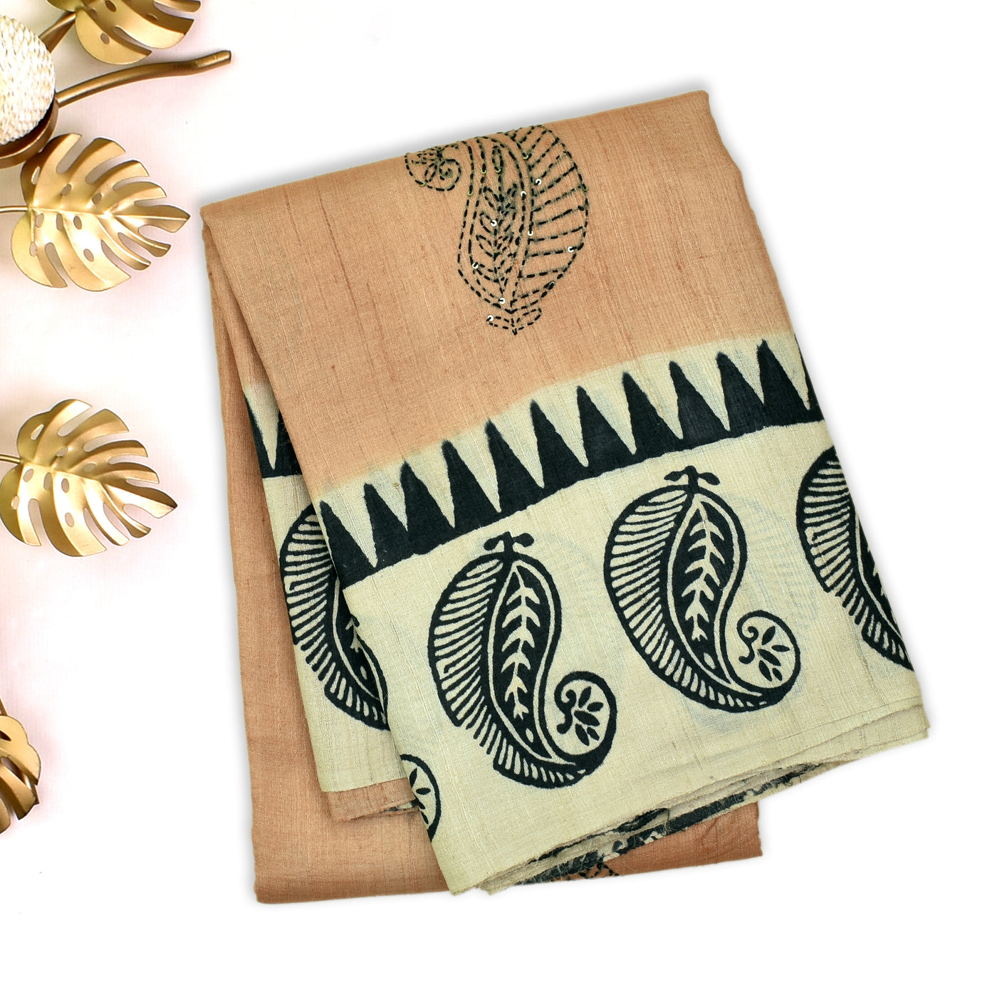 Light Peach Tussar Silk Saree