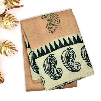 Light Peach Tussar Silk Saree