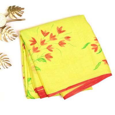 Anya Online  yellow-hand-painted-organza-saree-with-blouse