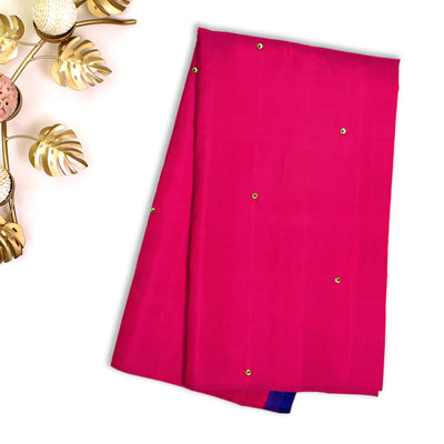 Pinkish Red Embroidery Silk Saree