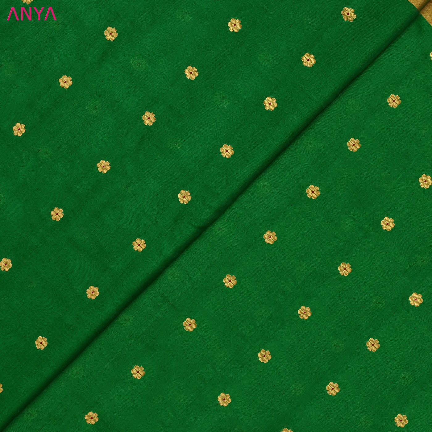 Alli Green Chanderi Silk Fabric with Small Zari Butta Design