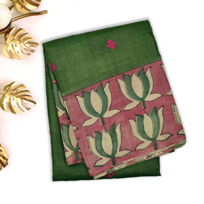 Mehanthi Green Tussar Silk Saree