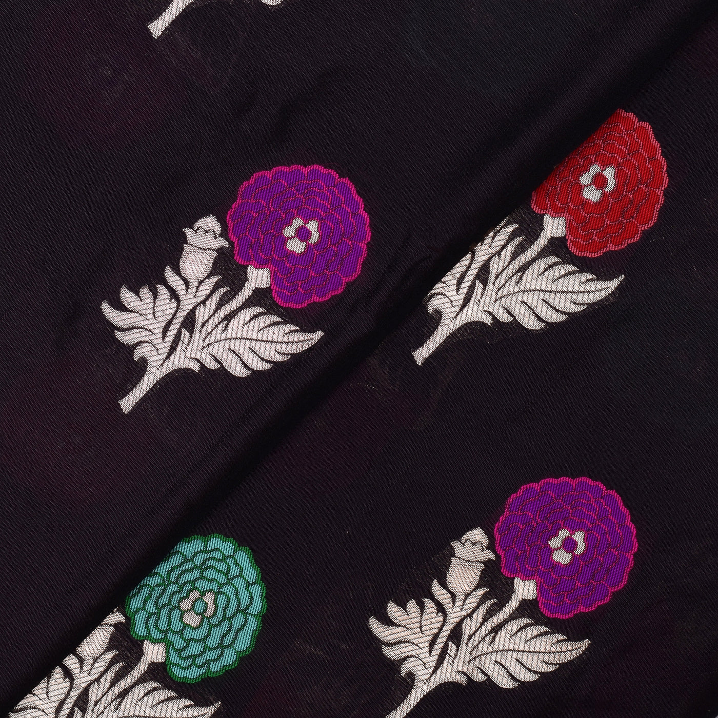 black-banarsi-silk-fabric-with-multi-floral-thread-butta-and-zari-design