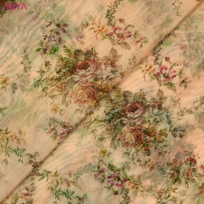 Peach Organza Fabric with Floral Design