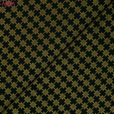 Black Kanchi Silk Fabric with Square Butta Checks Design