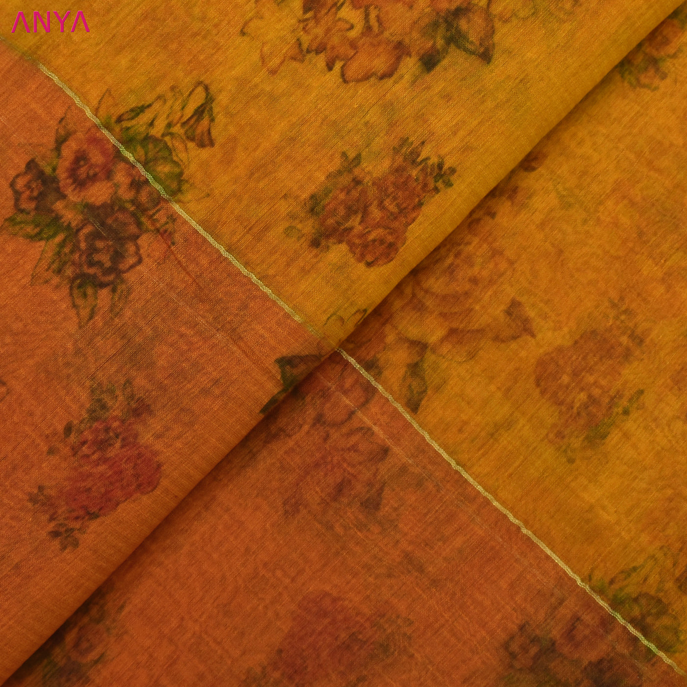 Multi Orange Printed Chenderi Fabric Online 