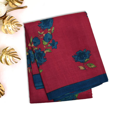 Maroon Tussar Silk Saree with Floral Print Design