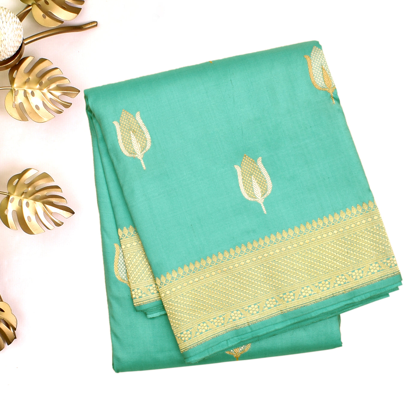Baby Blue Banarasi Silk Saree with Big Flower Butta Design