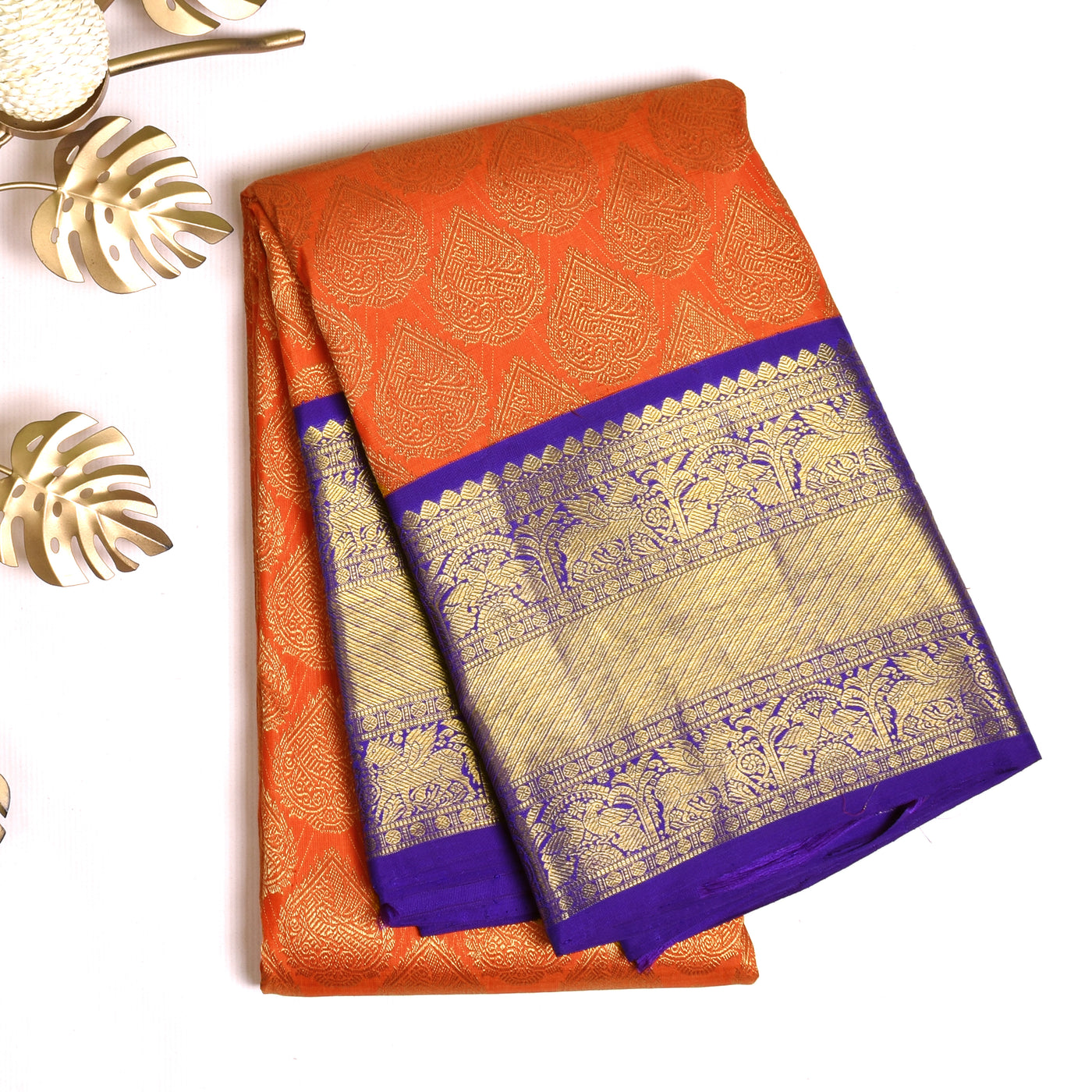 orange-kanchi-silk-saree-with-violet-pallu-and-blouse
