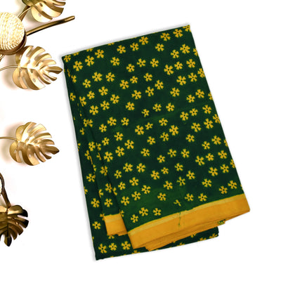 Bottle Green Printed Kanchipuram Silk Saree with Small Flower Print Design
