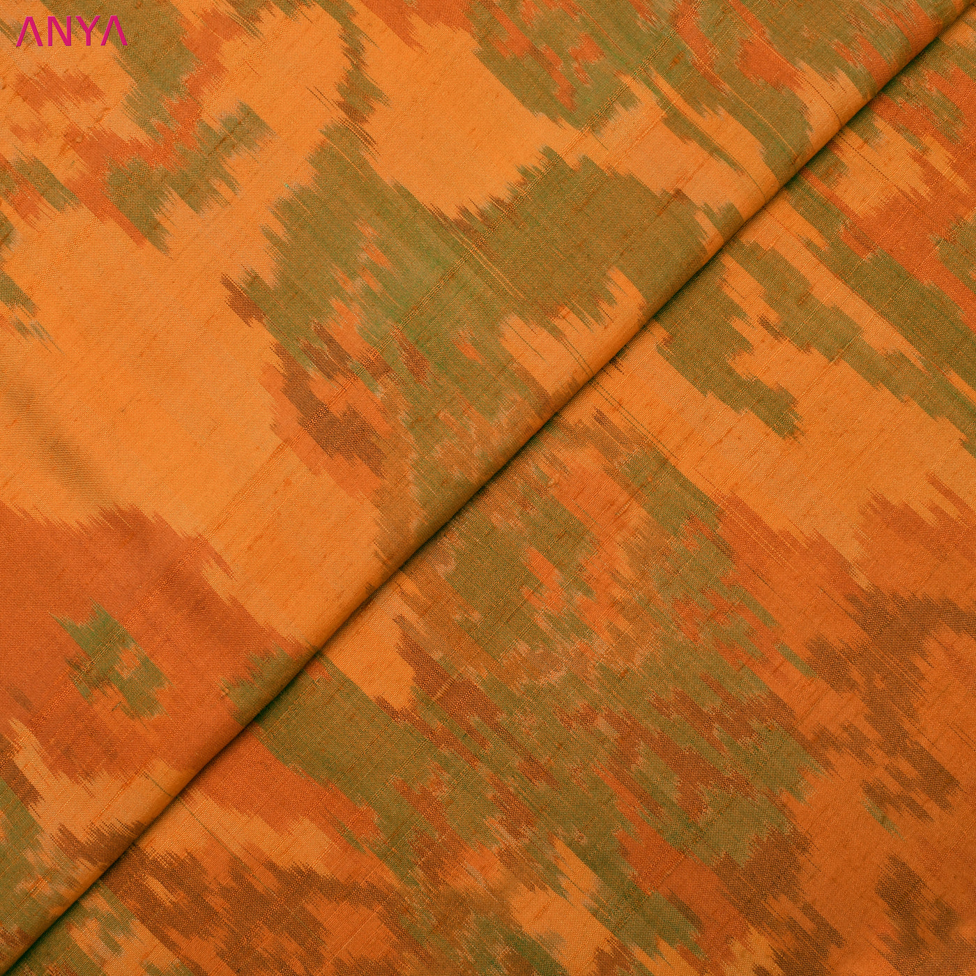 Multi coloured Orange Ikkat Silk Fabric