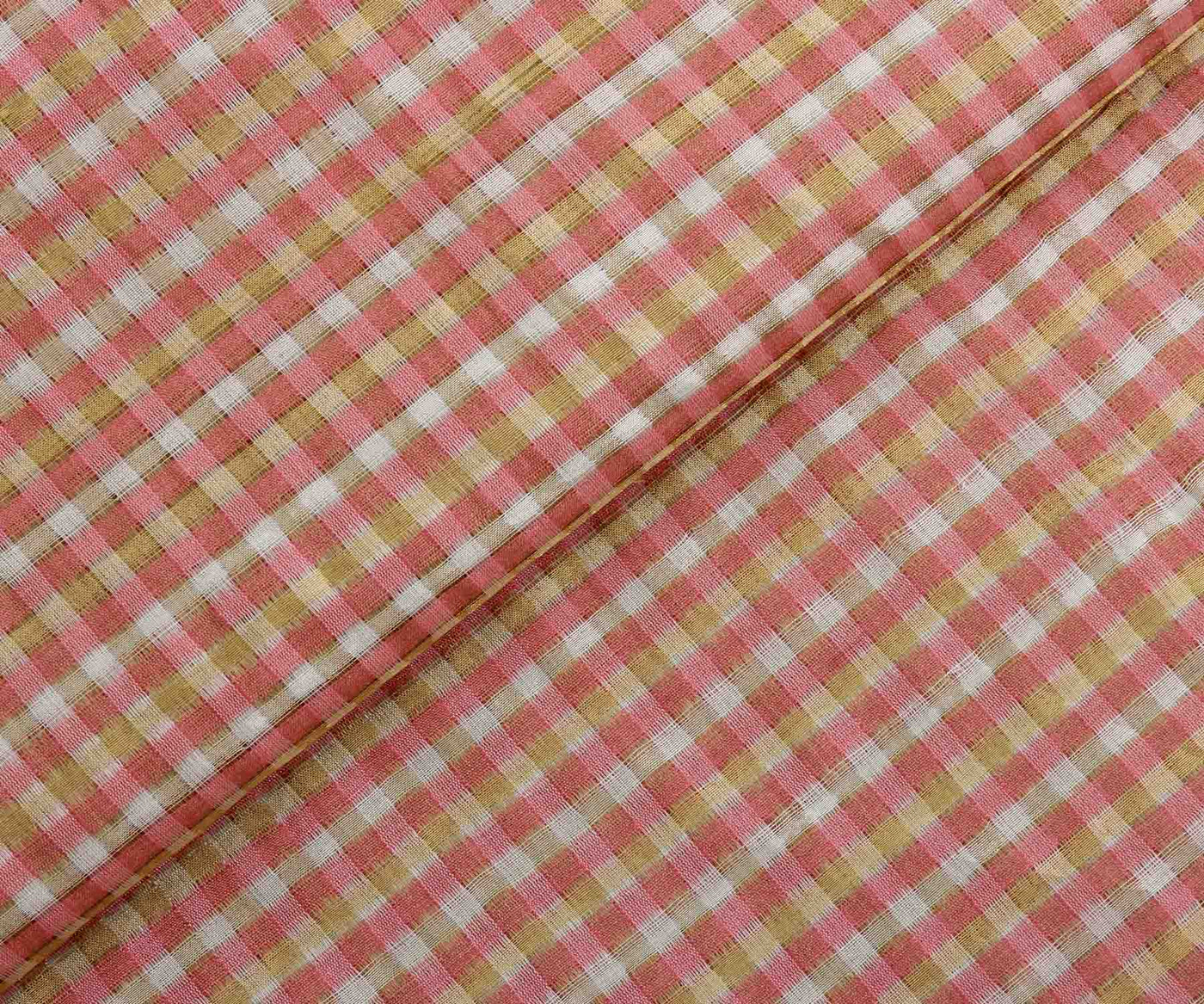 peach-self-checked-tussar-silk-fabric-1