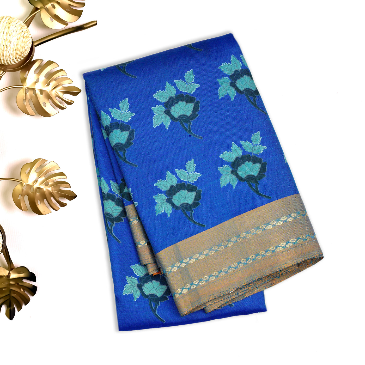 Blue Printed Kanchi Silk Saree with Flower Printed Design