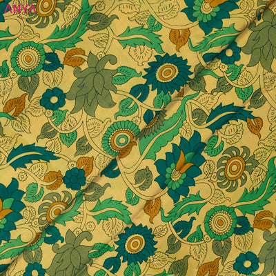 Sandal Kanchi Discharge Printed Silk Fabric with Kalamkari Print Design