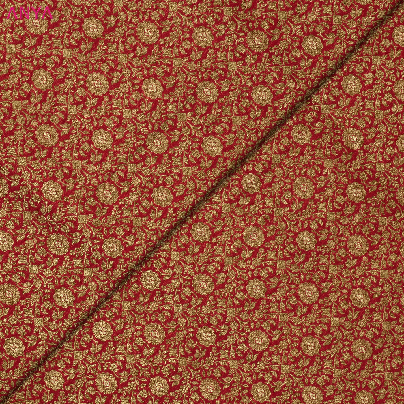 Red Banarasi Silk Fabric with Creeper Design