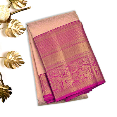 Peach Kanchipuram Silk Saree with Floral Leaf Design