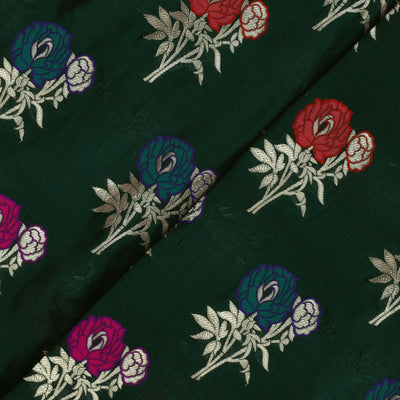 bottle-green-banarasi-silk-fabric-with-multi-floral-thread-butta-and-zari-design