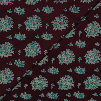 Maroon Kanchi Discharge Printed Silk Fabric with Floral Printed Design