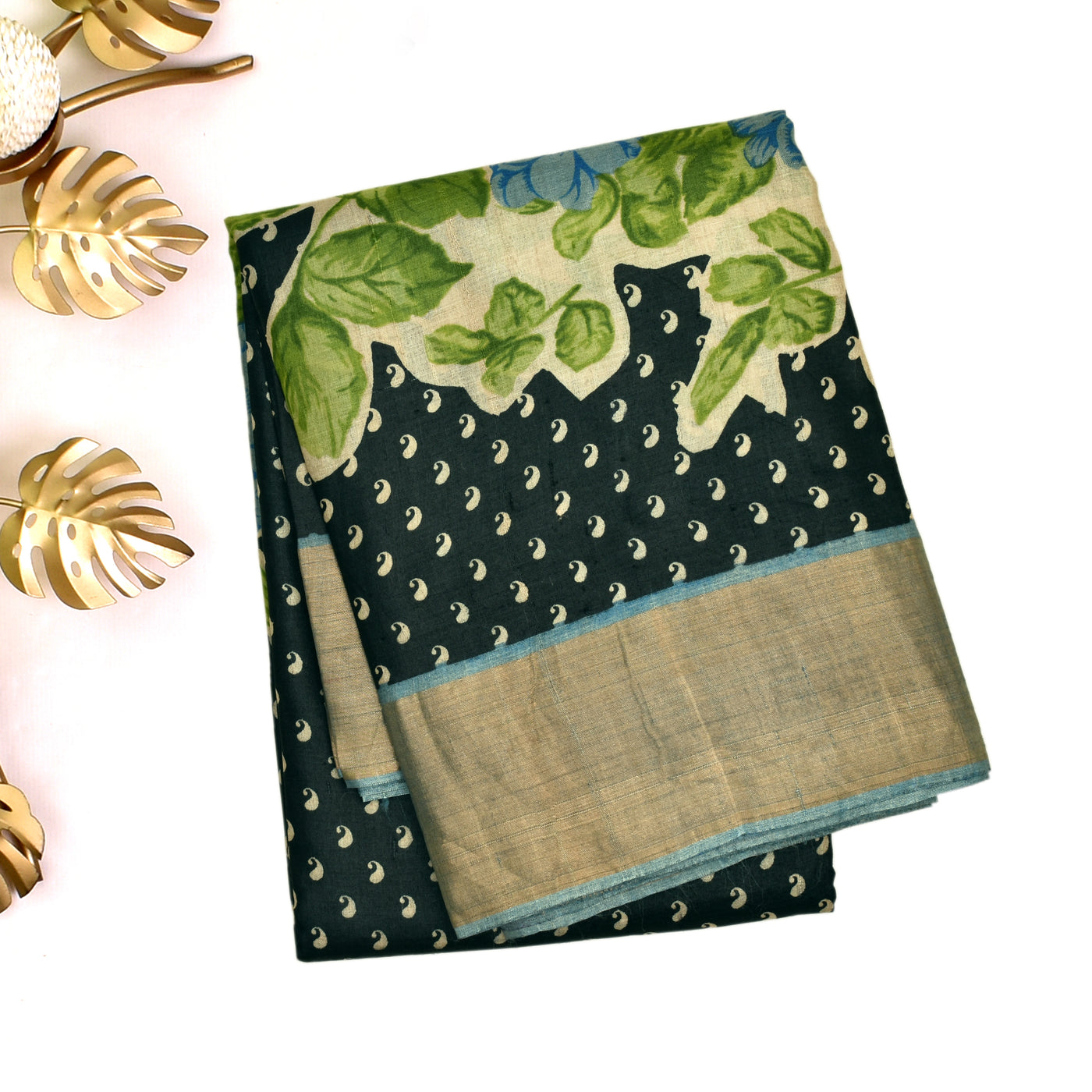 Black Tussar Silk Saree with Small Mango Print Design