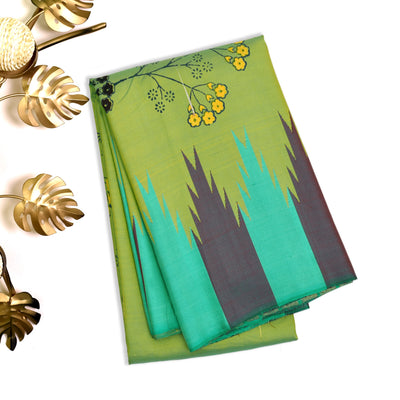 Dual Tone Green Printed Kanchi Silk Saree with Floral Printed Design