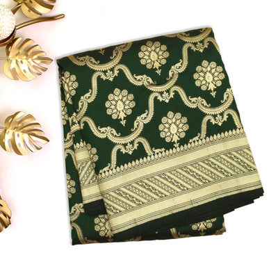 Dark Green Banarasi Silk Saree with Creeper Design