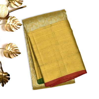 Gold and Silver Zari Kanchipuram Silk Saree with Creeper Design