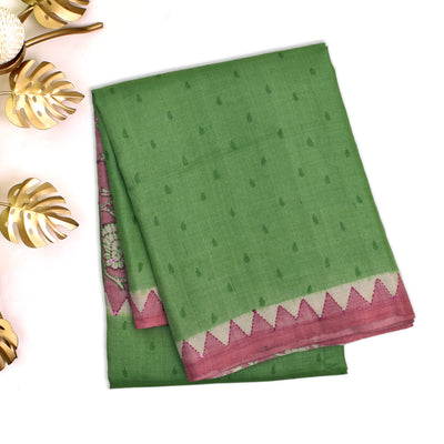 Apple Green Tussar Silk Saree with Small Mango Butta Design