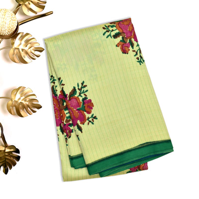 Off White Printed Kanchipuram Silk Saree with Floral Printed Design
