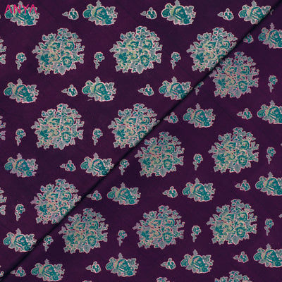 Violet Kanchi Discharge Printed Silk Fabric with Floral Printed Design