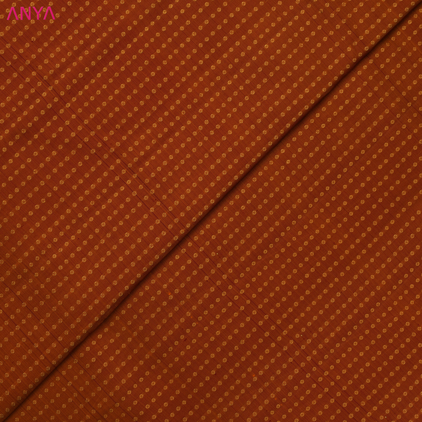 Rust Kanchi Silk Fabric with Round Zari Butta Design