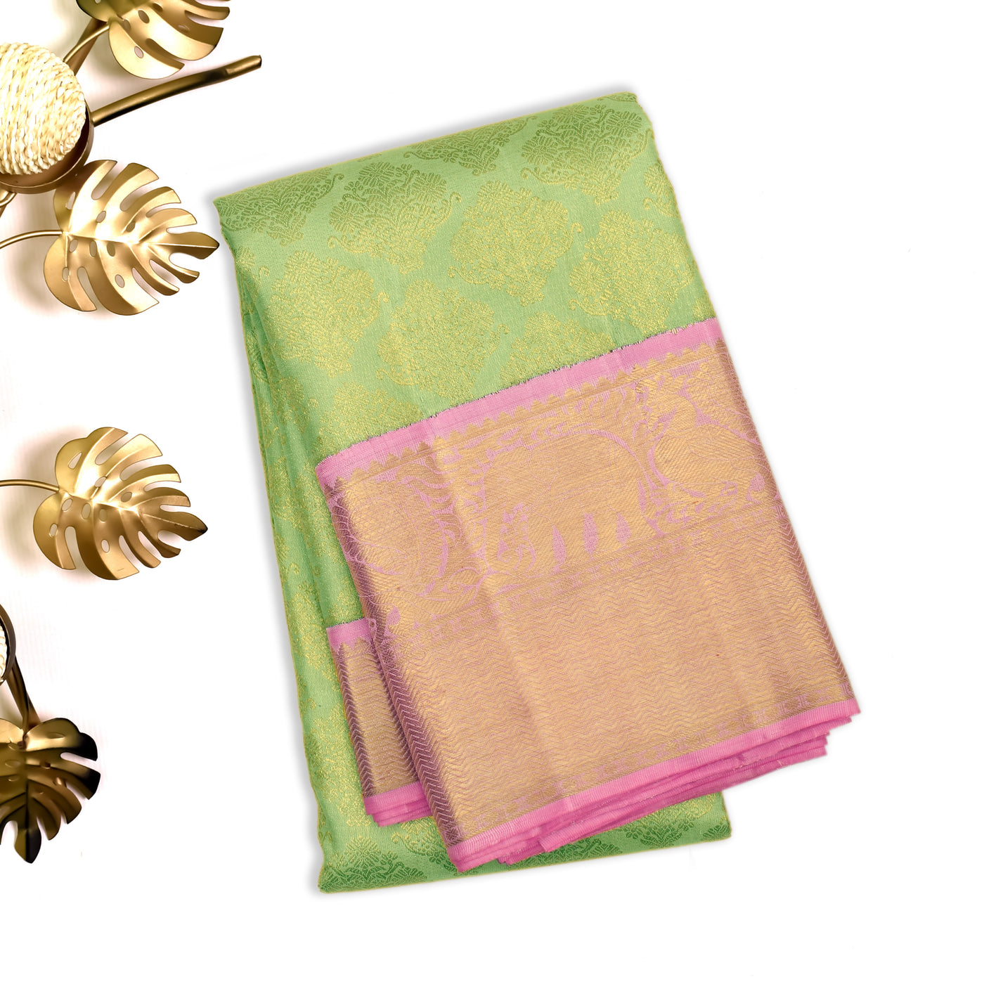 Elaichi Green Kanchipuram Silk Saree with Zari Butta Design