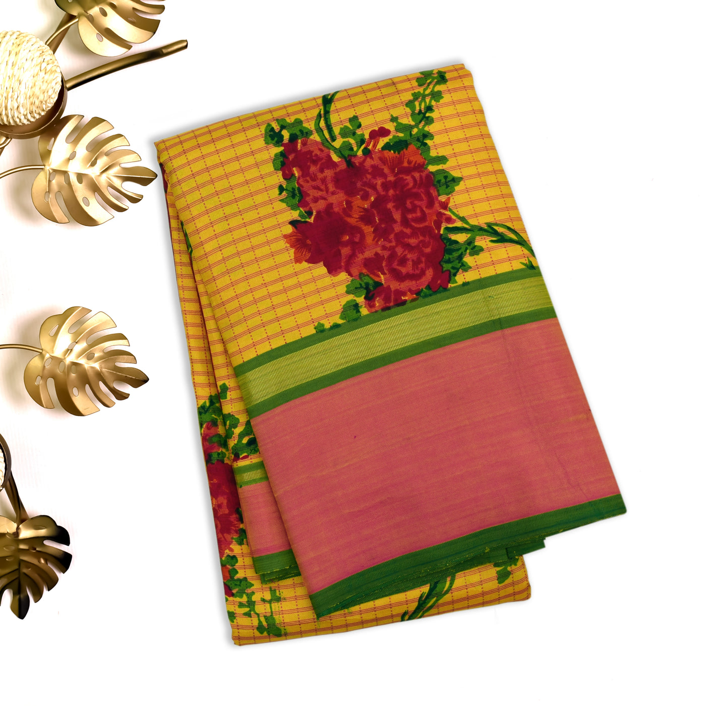 Oil Mustard Printed Kanchi Silk Saree with Floral Printed Design