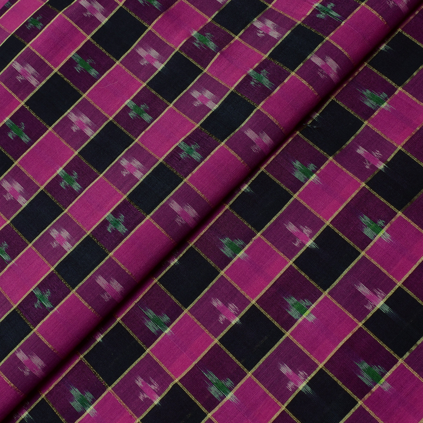 rose-and-black-zari-kattam-ikkat-silk-fabric