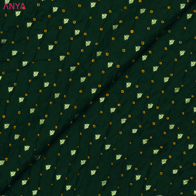Dark Green Bandhani Silk Fabric with Small Zari Butta Design