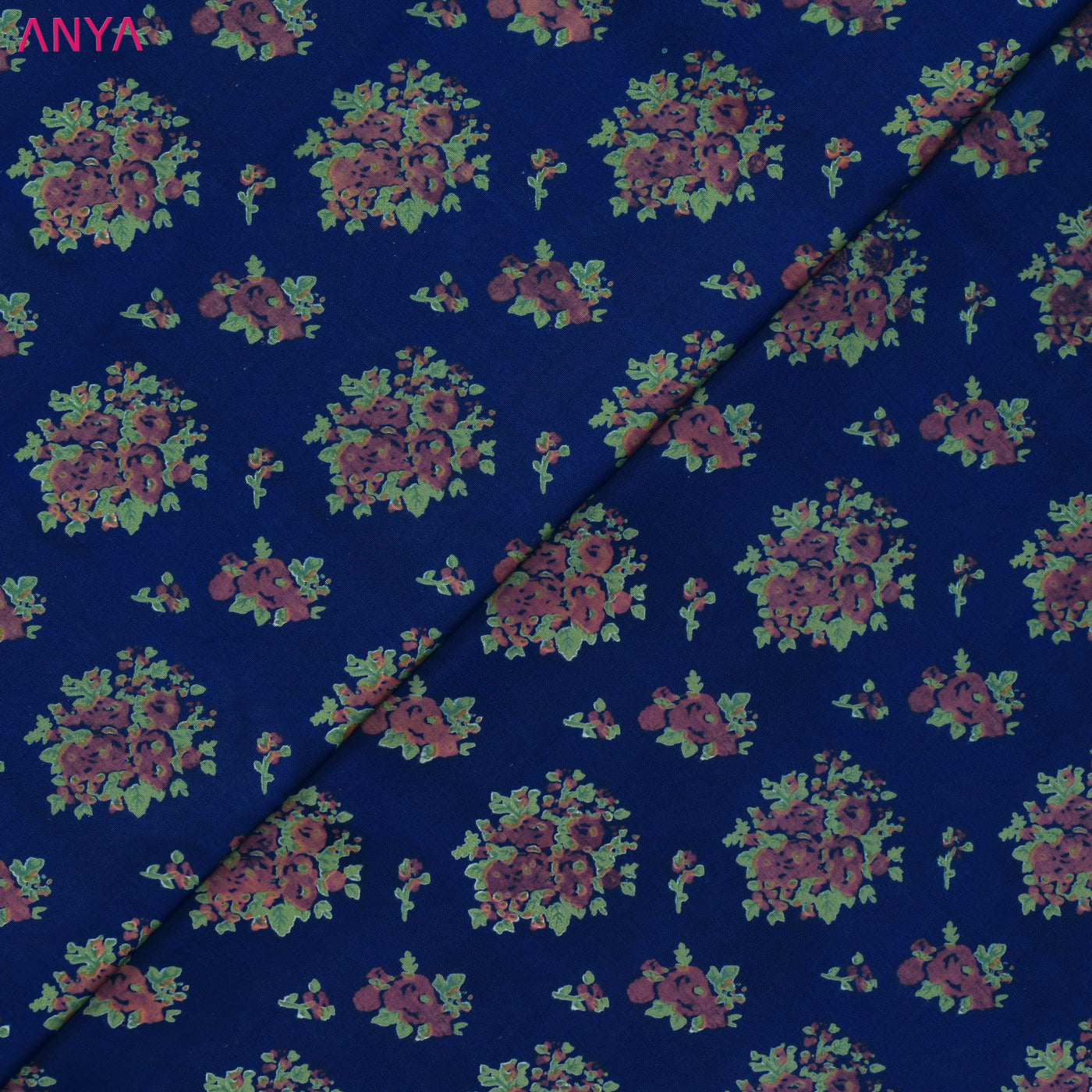 Blue Kanchi Discharge Printed Silk Fabric with Floral Printed Design